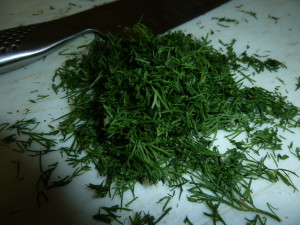 You want to roughly chop the aromatic dill just before you add it to the pot.